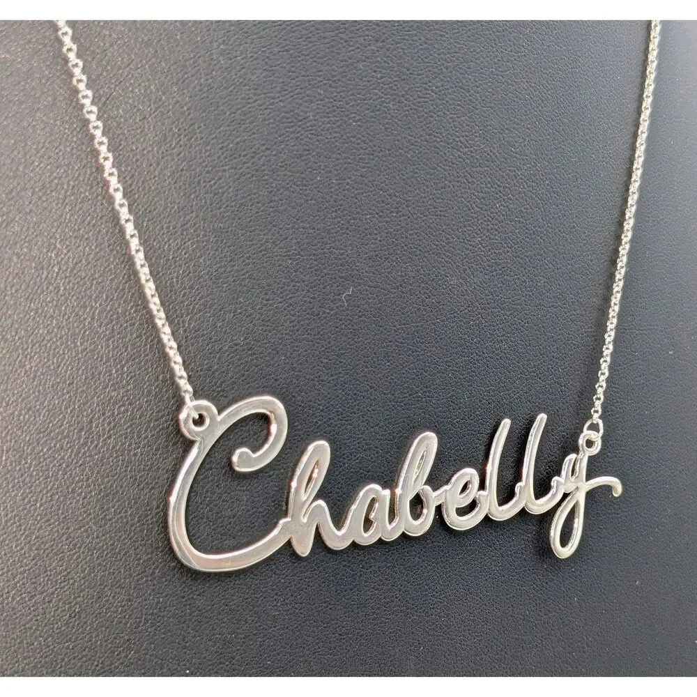 925 Sterling Silver Cursive Name 'Chabelly' 20.25" Chain Necklace - Picture 2 of 6